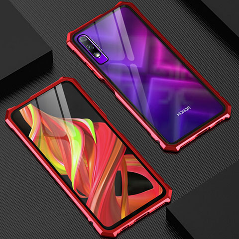 Custodia Lusso Alluminio Laterale Specchio 360 Gradi Cover M03 per Huawei Honor 9X Rosso