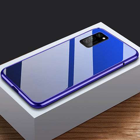 Custodia Lusso Alluminio Laterale Specchio 360 Gradi Cover M03 per Huawei Honor V30 Pro 5G Blu