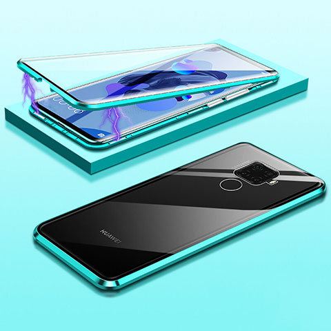 Custodia Lusso Alluminio Laterale Specchio 360 Gradi Cover M03 per Huawei Nova 5i Pro Ciano