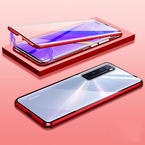 Custodia Lusso Alluminio Laterale Specchio 360 Gradi Cover M03 per Huawei Nova 7 Pro 5G Rosso