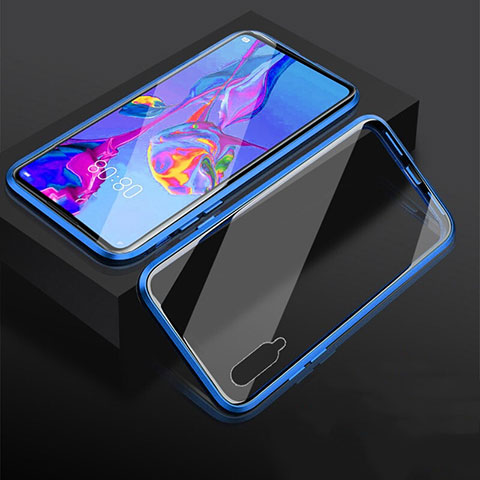 Custodia Lusso Alluminio Laterale Specchio 360 Gradi Cover M03 per Huawei P Smart Pro (2019) Blu