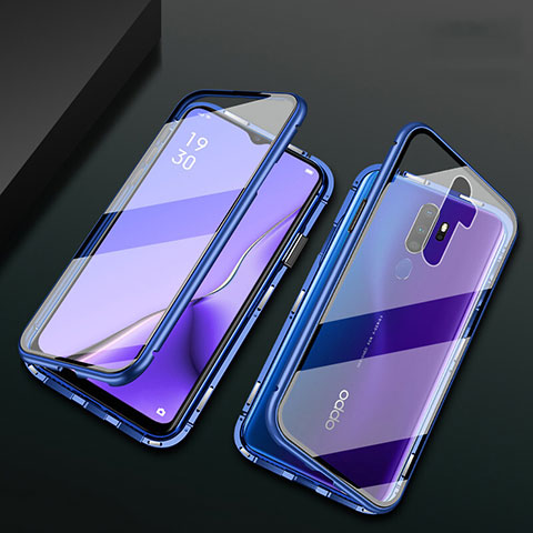 Custodia Lusso Alluminio Laterale Specchio 360 Gradi Cover M03 per Oppo A11X Blu