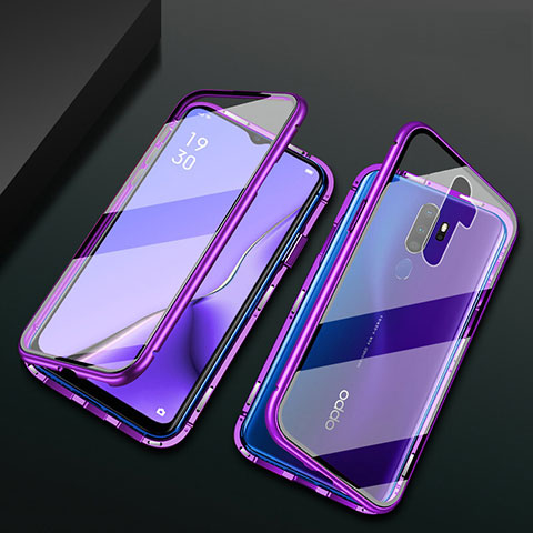 Custodia Lusso Alluminio Laterale Specchio 360 Gradi Cover M03 per Oppo A9 (2020) Viola