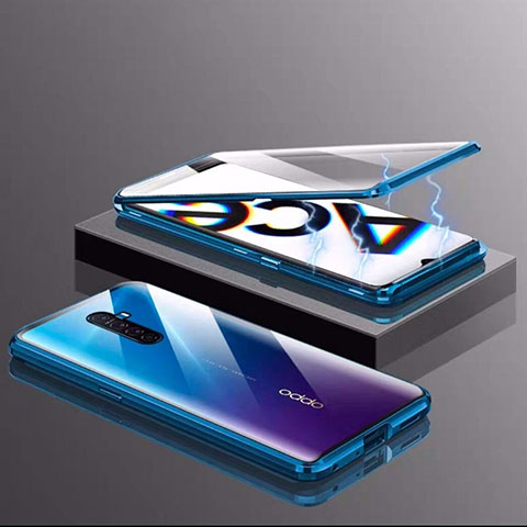 Custodia Lusso Alluminio Laterale Specchio 360 Gradi Cover M03 per Oppo Reno Ace Blu