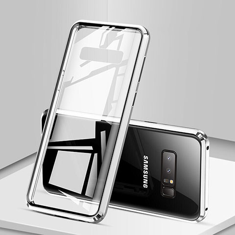 Custodia Lusso Alluminio Laterale Specchio 360 Gradi Cover M03 per Samsung Galaxy Note 8 Duos N950F Argento