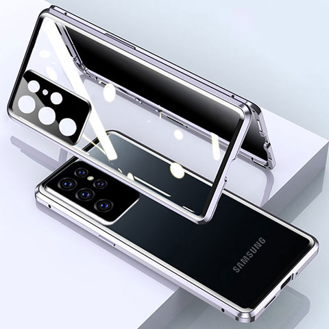 Custodia Lusso Alluminio Laterale Specchio 360 Gradi Cover M03 per Samsung Galaxy S25 Ultra 5G Argento