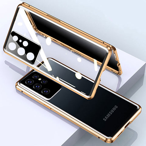 Custodia Lusso Alluminio Laterale Specchio 360 Gradi Cover M03 per Samsung Galaxy S25 Ultra 5G Oro