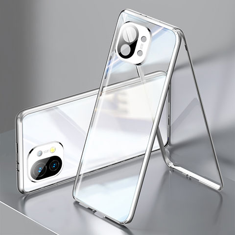 Custodia Lusso Alluminio Laterale Specchio 360 Gradi Cover M03 per Xiaomi Mi 11 Lite 5G NE Argento