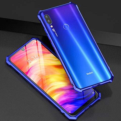 Custodia Lusso Alluminio Laterale Specchio 360 Gradi Cover M03 per Xiaomi Redmi Note 7 Blu