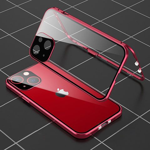 Custodia Lusso Alluminio Laterale Specchio 360 Gradi Cover M04 per Apple iPhone 15 Plus Rosso