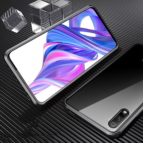 Custodia Lusso Alluminio Laterale Specchio 360 Gradi Cover M04 per Huawei Honor 9X Nero