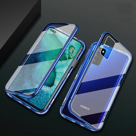 Custodia Lusso Alluminio Laterale Specchio 360 Gradi Cover M04 per Huawei Honor V30 5G Blu