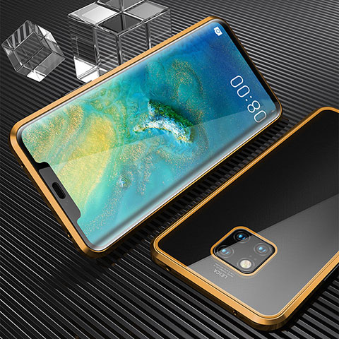 Custodia Lusso Alluminio Laterale Specchio 360 Gradi Cover M04 per Huawei Mate 20 Pro Oro