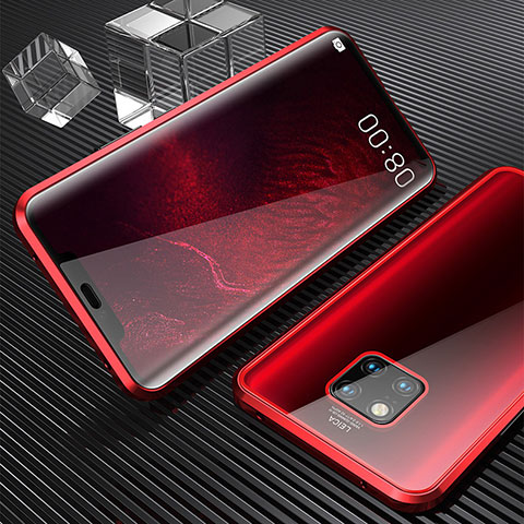 Custodia Lusso Alluminio Laterale Specchio 360 Gradi Cover M04 per Huawei Mate 20 Pro Rosso