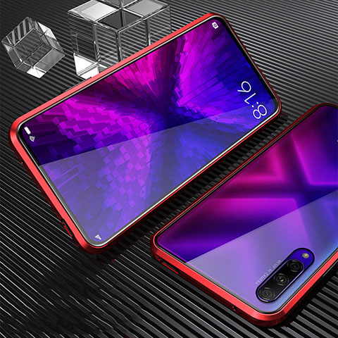 Custodia Lusso Alluminio Laterale Specchio 360 Gradi Cover M04 per Huawei P Smart Pro (2019) Rosso