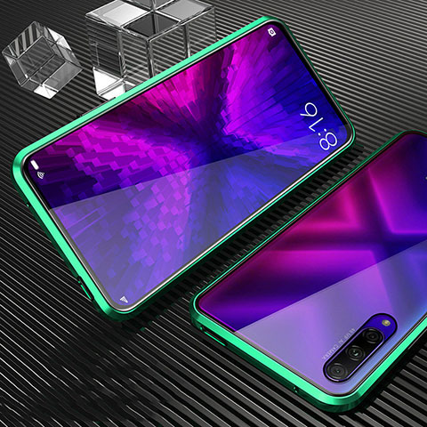 Custodia Lusso Alluminio Laterale Specchio 360 Gradi Cover M04 per Huawei P Smart Pro (2019) Verde