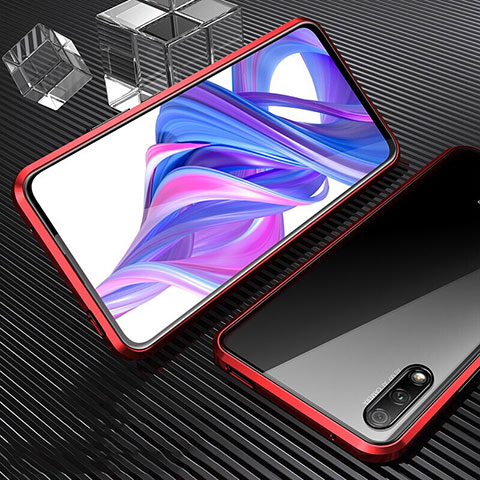 Custodia Lusso Alluminio Laterale Specchio 360 Gradi Cover M04 per Huawei Y9 Prime (2019) Rosso