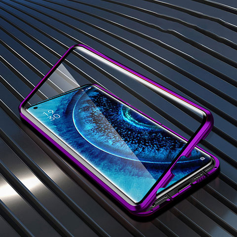 Custodia Lusso Alluminio Laterale Specchio 360 Gradi Cover M04 per Oppo Find X2 Viola