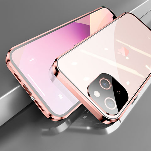 Custodia Lusso Alluminio Laterale Specchio 360 Gradi Cover M05 per Apple iPhone 13 Oro Rosa