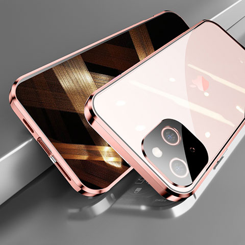 Custodia Lusso Alluminio Laterale Specchio 360 Gradi Cover M05 per Apple iPhone 15 Oro Rosa