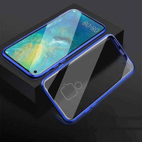 Custodia Lusso Alluminio Laterale Specchio 360 Gradi Cover M05 per Huawei Nova 5i Pro Blu