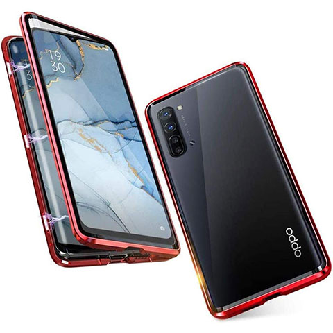 Custodia Lusso Alluminio Laterale Specchio 360 Gradi Cover M05 per Oppo Find X2 Lite Rosso