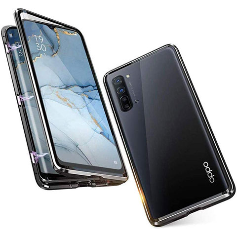 Custodia Lusso Alluminio Laterale Specchio 360 Gradi Cover M05 per Oppo Reno3 Nero