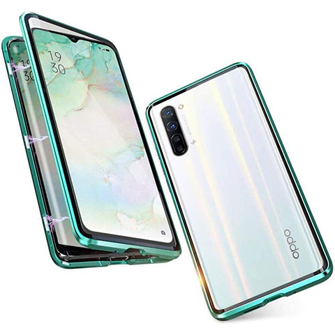 Custodia Lusso Alluminio Laterale Specchio 360 Gradi Cover M05 per Oppo Reno3 Verde