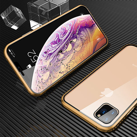 Custodia Lusso Alluminio Laterale Specchio 360 Gradi Cover M06 per Apple iPhone 11 Pro Oro