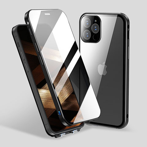 Custodia Lusso Alluminio Laterale Specchio 360 Gradi Cover M06 per Apple iPhone 14 Pro Max Nero