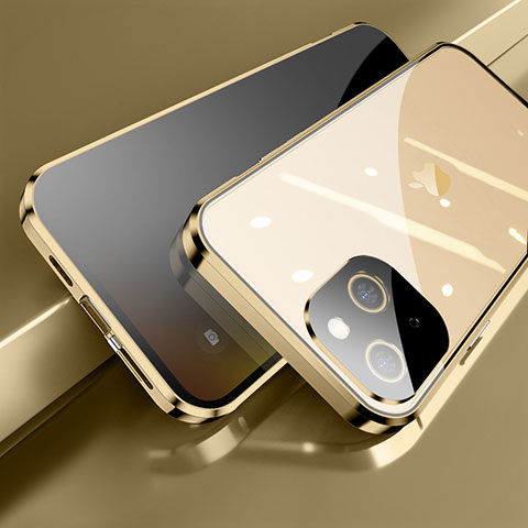 Custodia Lusso Alluminio Laterale Specchio 360 Gradi Cover M06 per Apple iPhone 15 Oro