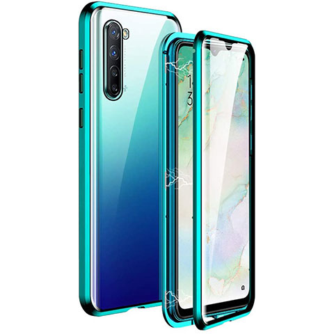 Custodia Lusso Alluminio Laterale Specchio 360 Gradi Cover M06 per Oppo F15 Verde