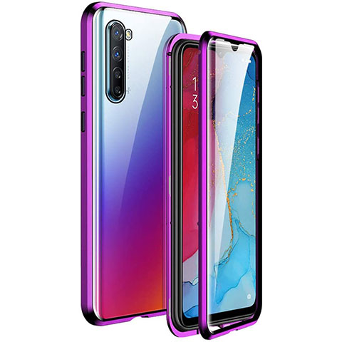 Custodia Lusso Alluminio Laterale Specchio 360 Gradi Cover M06 per Oppo F15 Viola