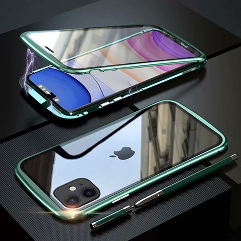 Custodia Lusso Alluminio Laterale Specchio 360 Gradi Cover M07 per Apple iPhone 11 Verde