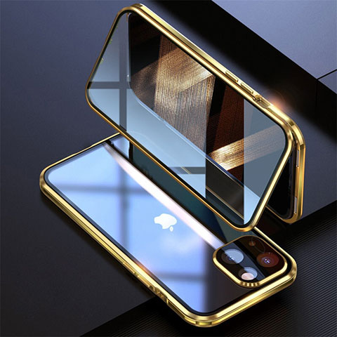 Custodia Lusso Alluminio Laterale Specchio 360 Gradi Cover M08 per Apple iPhone 15 Oro