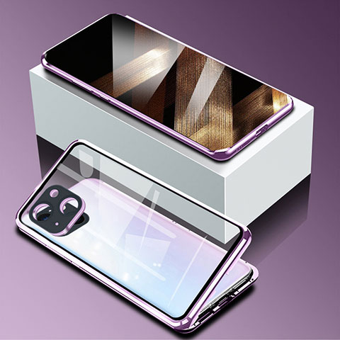 Custodia Lusso Alluminio Laterale Specchio 360 Gradi Cover M09 per Apple iPhone 15 Viola