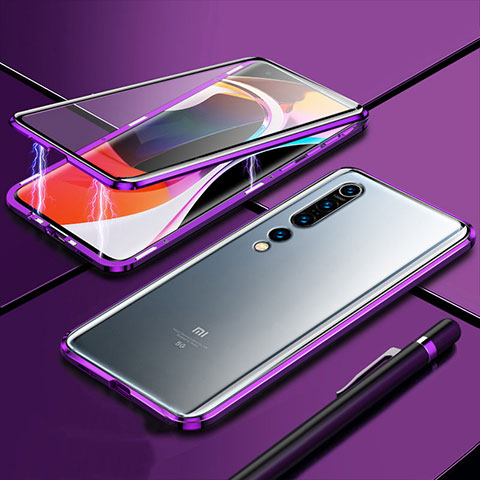 Custodia Lusso Alluminio Laterale Specchio 360 Gradi Cover M09 per Xiaomi Mi 10 Pro Viola