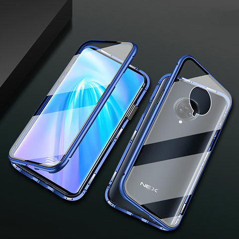 Custodia Lusso Alluminio Laterale Specchio 360 Gradi Cover M10 per Vivo Nex 3 Blu