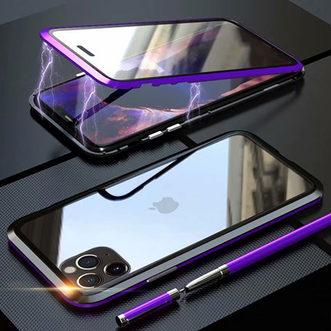 Custodia Lusso Alluminio Laterale Specchio 360 Gradi Cover M12 per Apple iPhone 11 Pro Viola