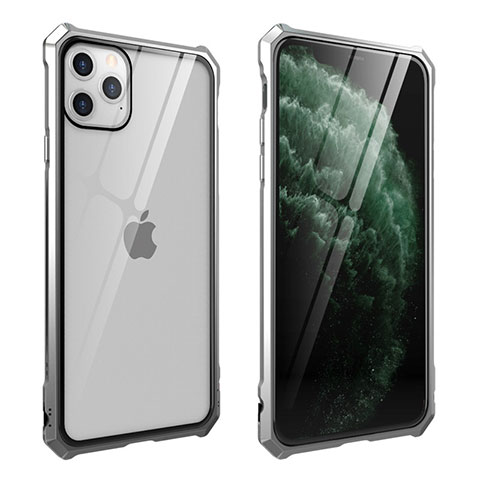 Custodia Lusso Alluminio Laterale Specchio 360 Gradi Cover M15 per Apple iPhone 11 Pro Max Argento