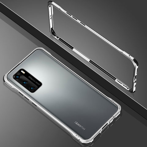 Custodia Lusso Alluminio Laterale Specchio 360 Gradi Cover N02 per Huawei P40 Argento