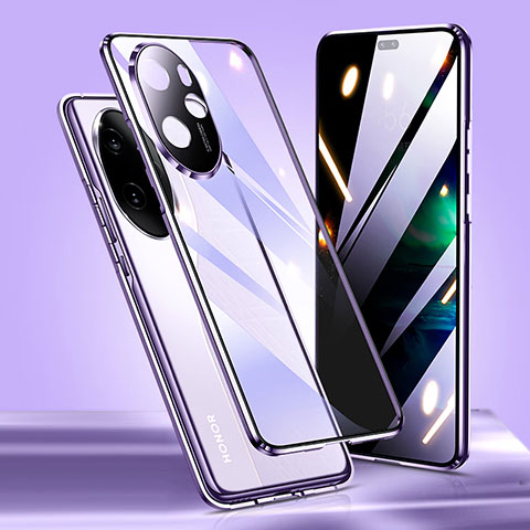 Custodia Lusso Alluminio Laterale Specchio 360 Gradi Cover P01 per Huawei Honor 100 Pro 5G Viola