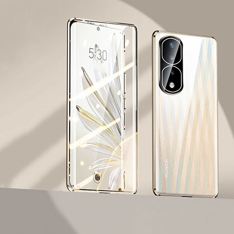 Custodia Lusso Alluminio Laterale Specchio 360 Gradi Cover P01 per Huawei Honor 80 Pro 5G Oro