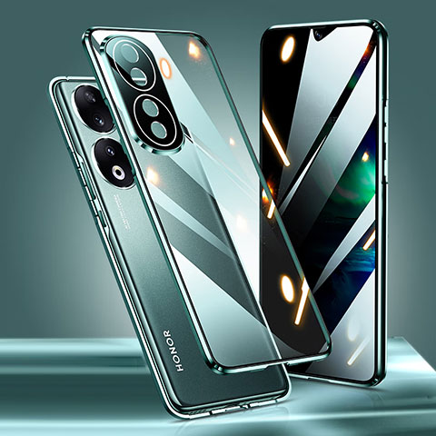 Custodia Lusso Alluminio Laterale Specchio 360 Gradi Cover P01 per Huawei Honor 90 5G Verde