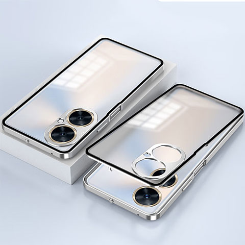 Custodia Lusso Alluminio Laterale Specchio 360 Gradi Cover P01 per Huawei Nova 11i Argento