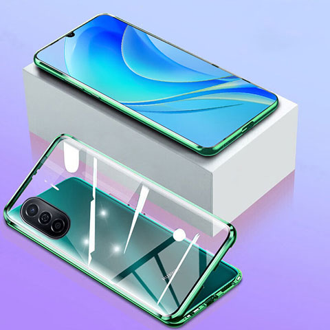 Custodia Lusso Alluminio Laterale Specchio 360 Gradi Cover P01 per Huawei Nova Y70 Verde