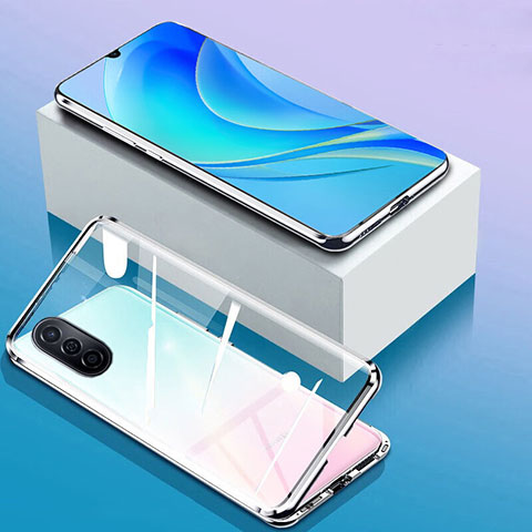 Custodia Lusso Alluminio Laterale Specchio 360 Gradi Cover P01 per Huawei Nova Y71 Argento