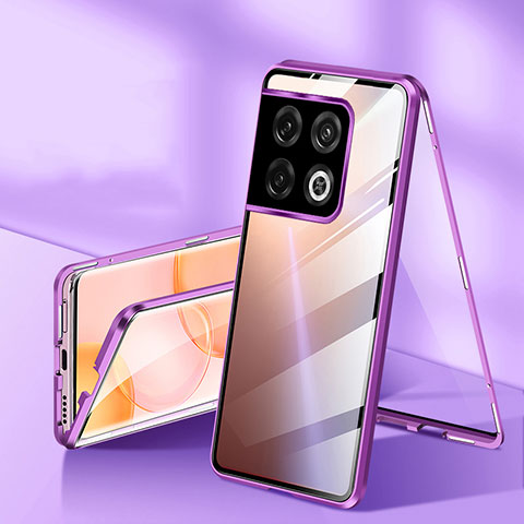 Custodia Lusso Alluminio Laterale Specchio 360 Gradi Cover P01 per OnePlus 10 Pro 5G Viola