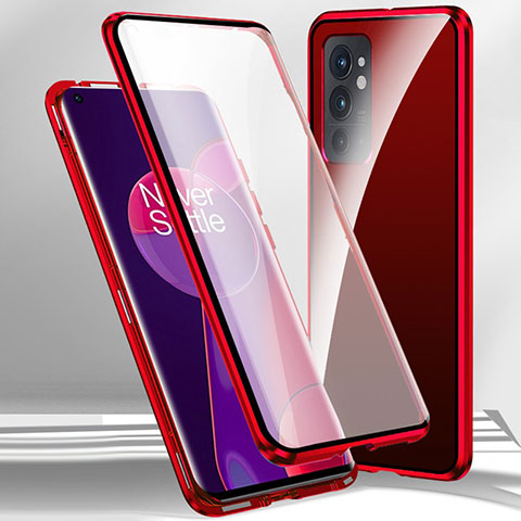 Custodia Lusso Alluminio Laterale Specchio 360 Gradi Cover P01 per OnePlus 9RT 5G Rosso