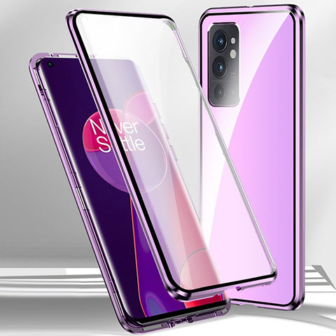 Custodia Lusso Alluminio Laterale Specchio 360 Gradi Cover P01 per OnePlus 9RT 5G Viola